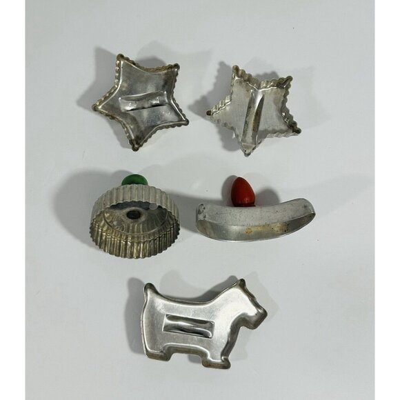 Cookie Cutters Vintage Metal Aluminum Biscuit Cutter Two Stars Moon Scotty Dog - Picture 6 of 8